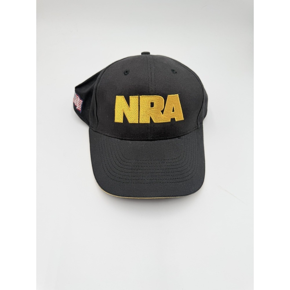 NRA Mens Black Yellow Embroidered Baseball Cap Adjustable USA Flag Logo